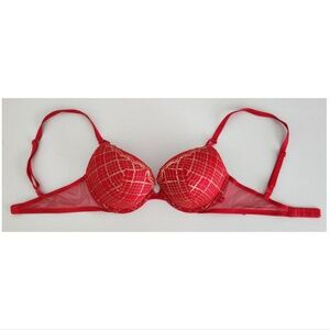 NEVER WORN! Victoria's Secret Red and Gold Push-Up Bra - Size 32C/C70